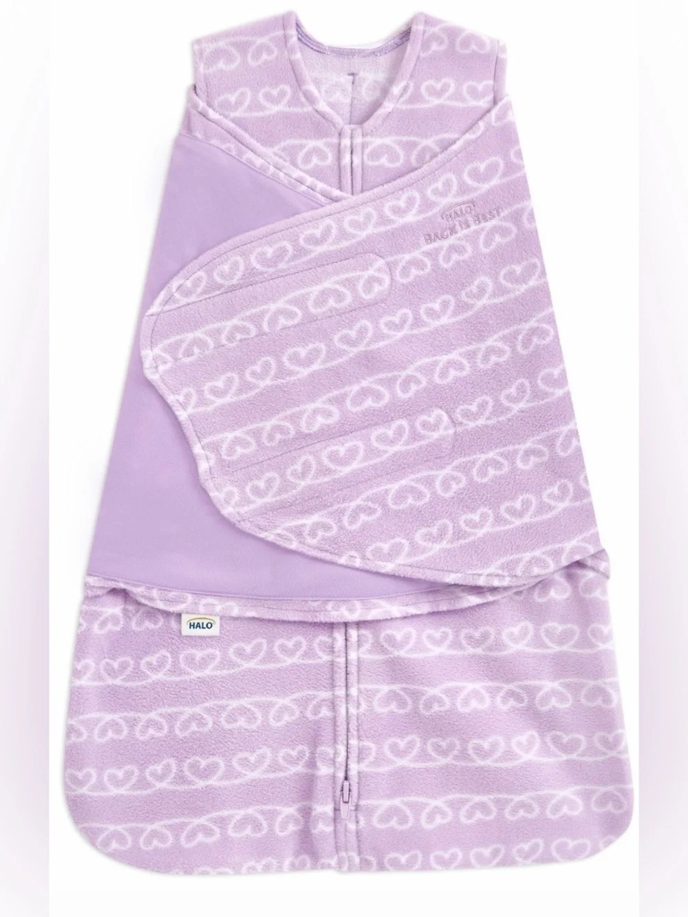 Halo Newborn 0-3 Months Swaddle Micro-Fleece TOG 3.0 Purple, White Hearts 💟